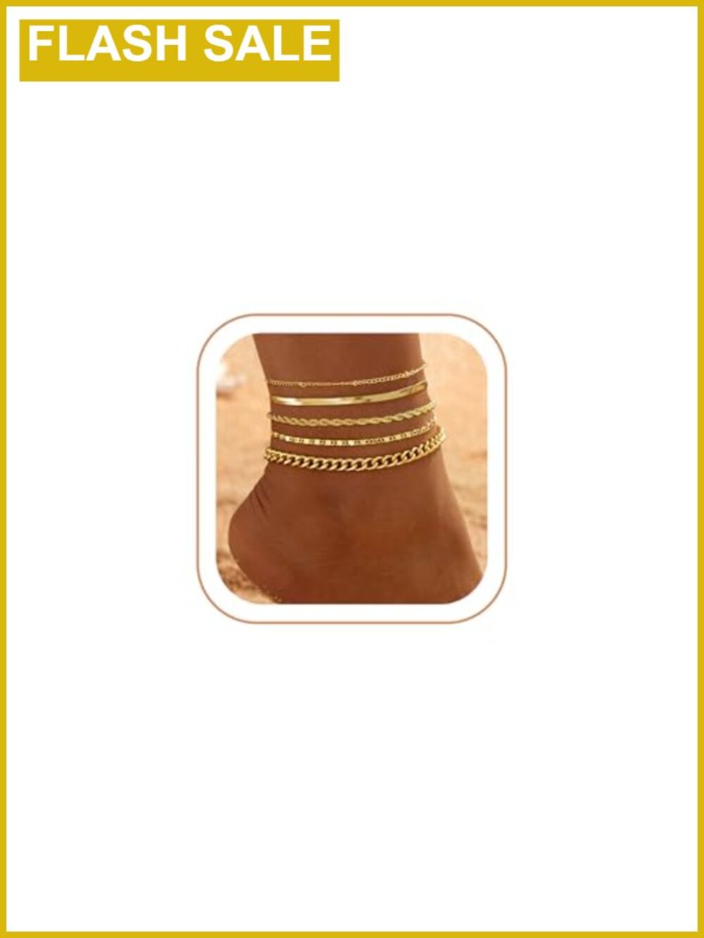 14k Gold Plated Anklets Set Cuban Link Chain Adjustable Beach Ankle Bracelets